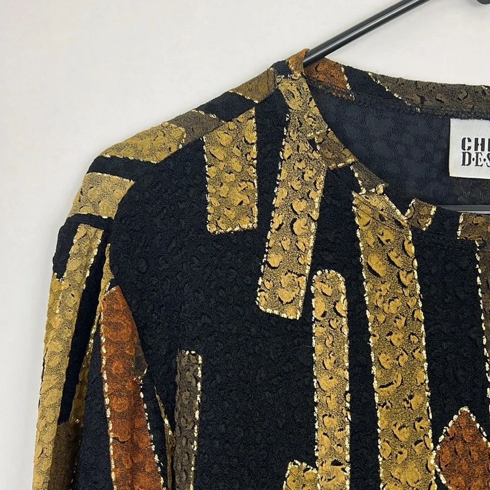 Chico’s long sleeve blouse black with gold metallic detail lace 2 - Picture 4 of 8